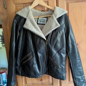 Levi's Brown Bomber Jacket with tan Fleece Side zip pockets and hood.